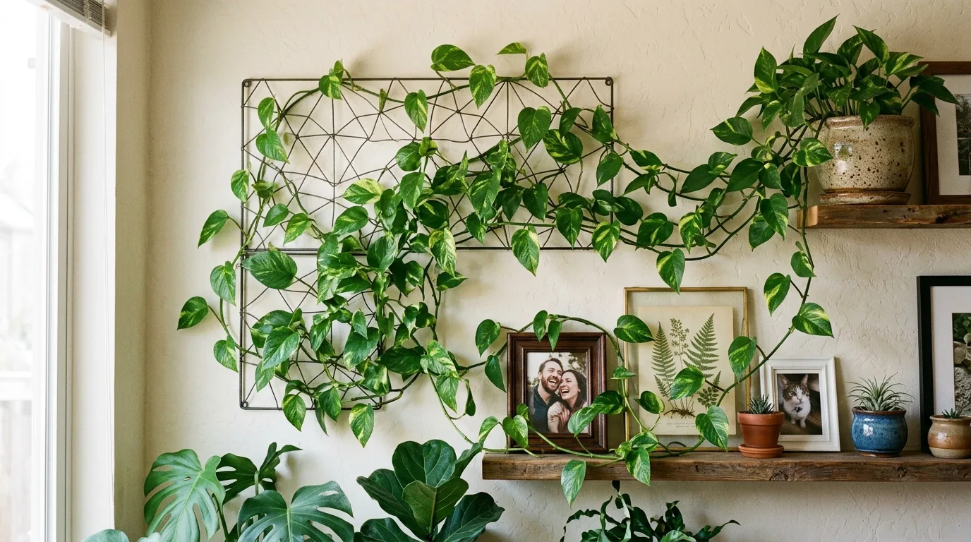 Wall-Mounted Wire Trellis Pothos